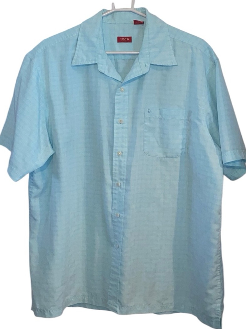 IZOD Ice blue short-sleeve button-down shirt casual camp collar Coastal Vacation - Picture 2 of 9